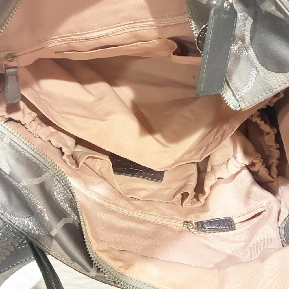 COACH GRAY Signature Stripe Carryall Diaper‎ Bag Canvas Large Tote